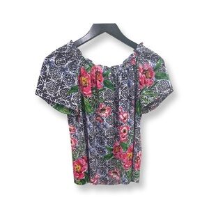 Talbots Black and Pink Floral Blouse